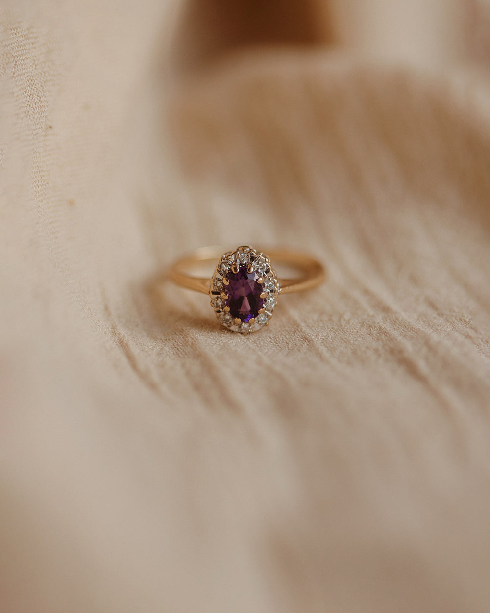 Emmeline 9ct Gold Vintage Amethyst & Diamond Ring