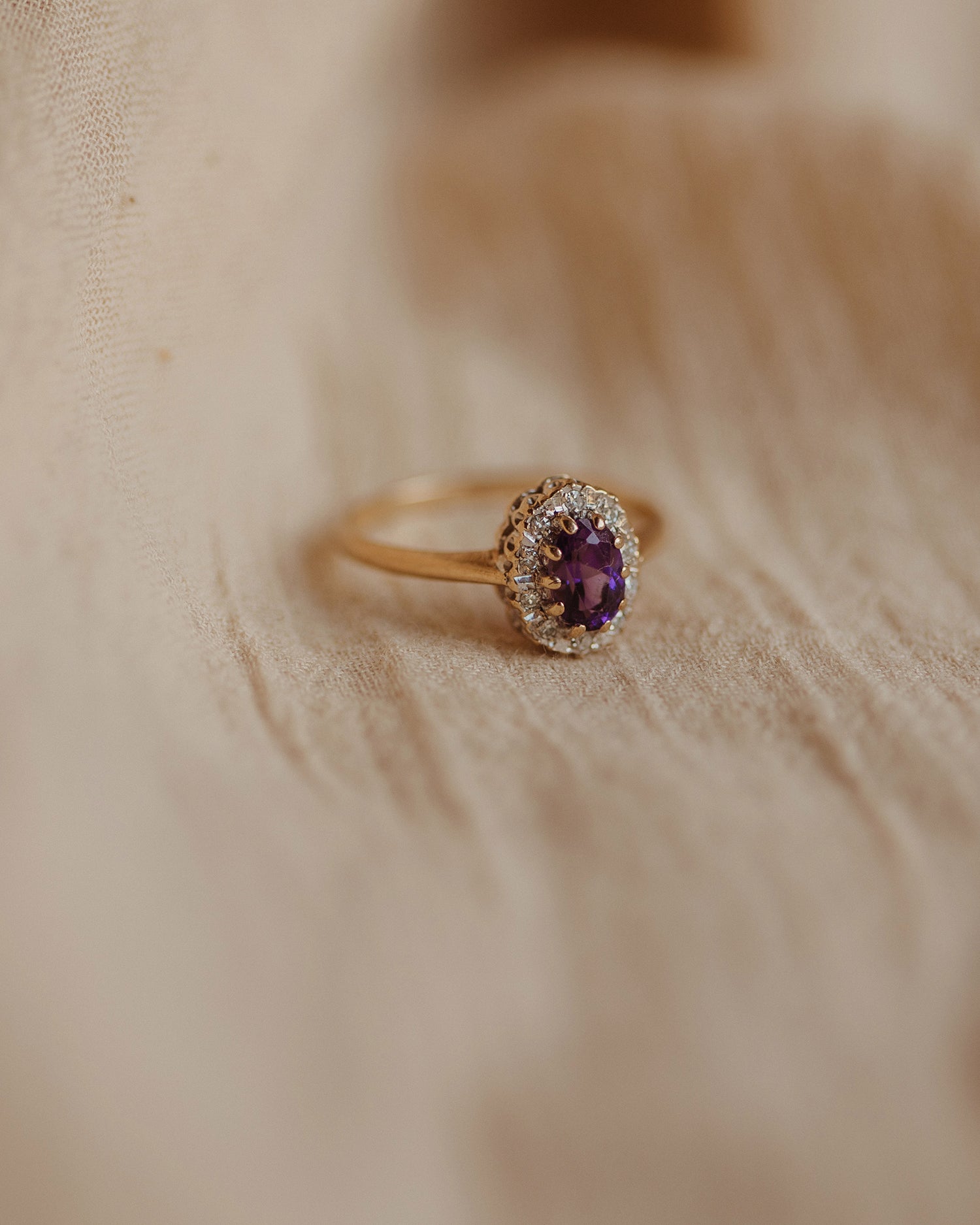 Emmeline 9ct Gold Vintage Amethyst & Diamond Ring