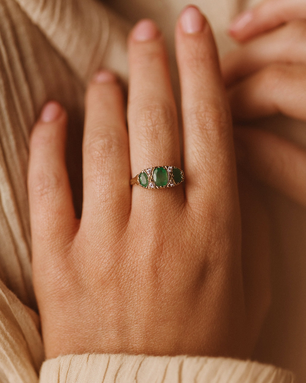 Violet 9ct Gold Emerald & Diamond Ring