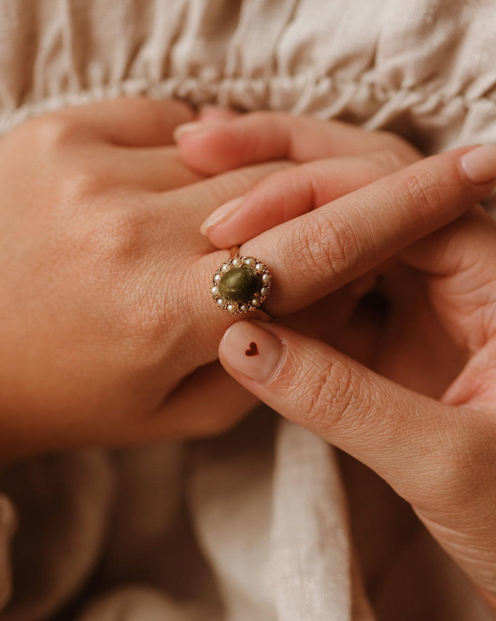 Constance 9ct Gold Jade & Pearl Ring