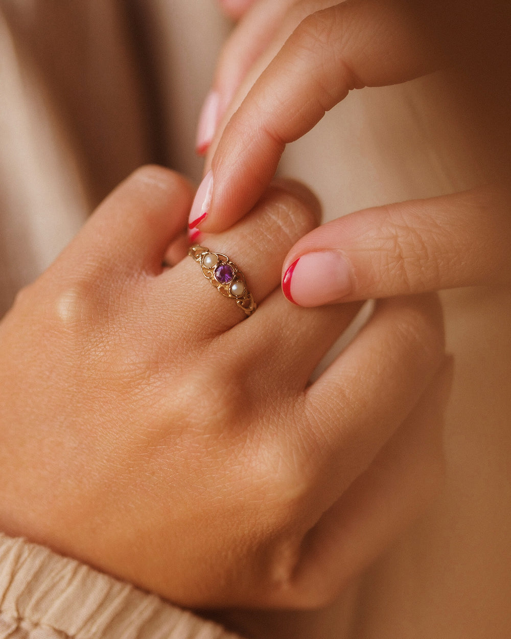 Thomasina 9ct Gold Amethyst & Pearl Ring