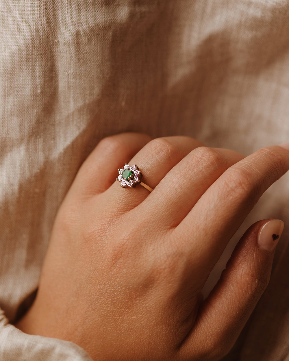 Winifred 9ct Gold Emerald & Diamond Ring