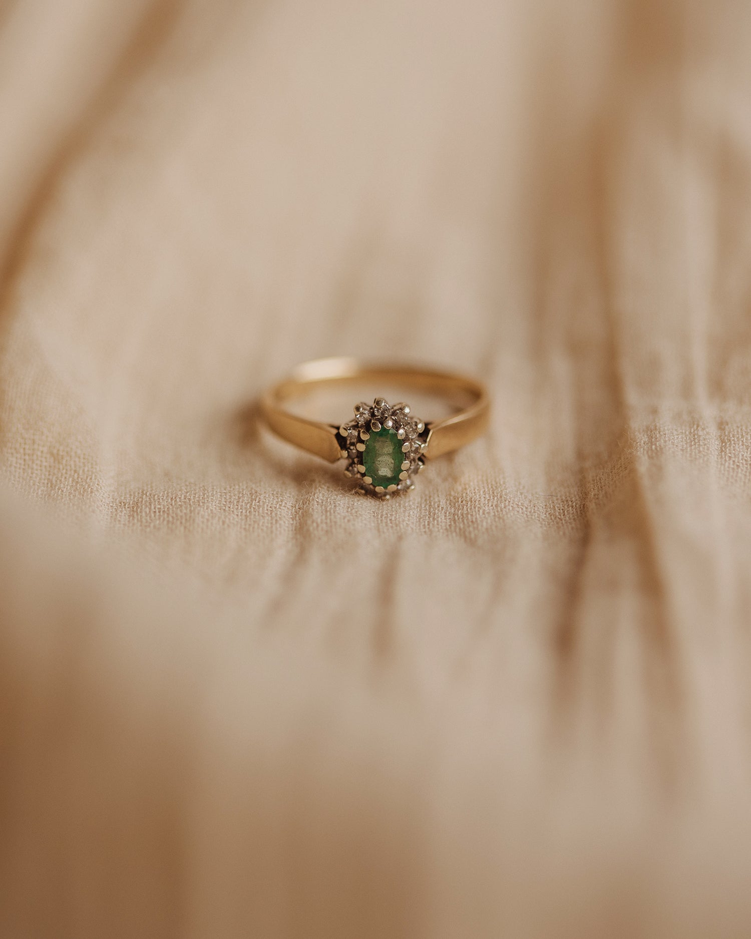 Marjorie 1984 9ct Gold Vintage Emerald & Diamond Ring