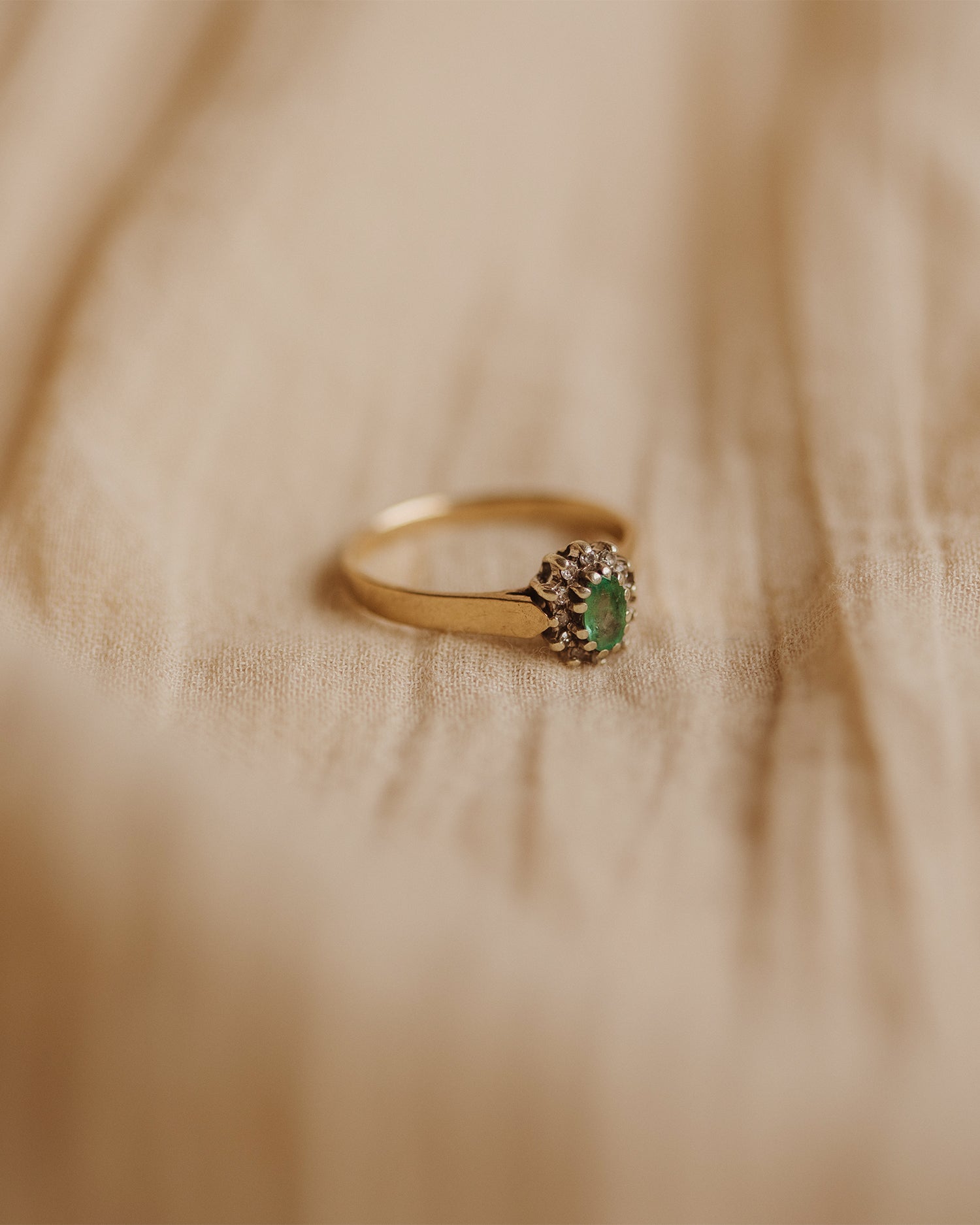 Marjorie 1984 9ct Gold Vintage Emerald & Diamond Ring