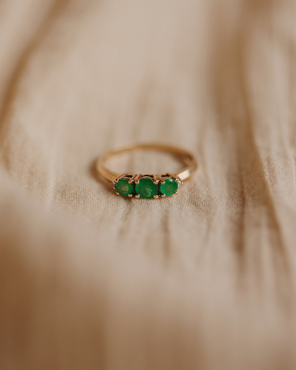 Tillie 9ct Gold Vintage Emerald & Diamond Ring