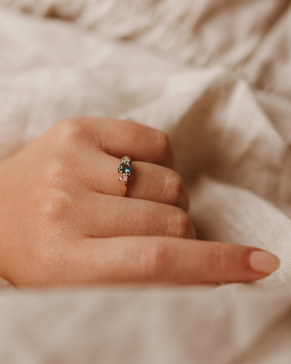 Esther 9ct Gold Blue Topaz & Diamond Ring