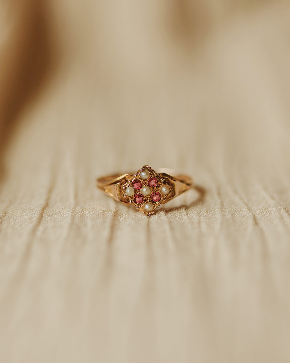 Dorothy 9ct Gold Ruby & Pearl Ring