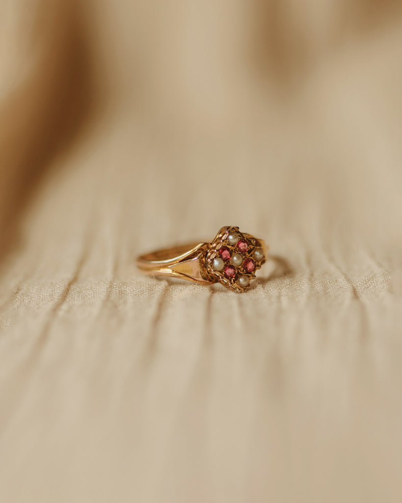 Dorothy 9ct Gold Ruby & Pearl Ring