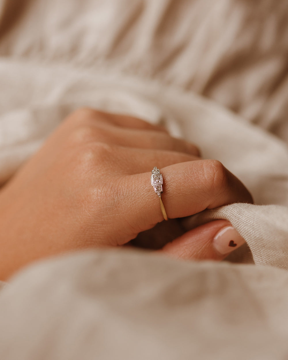 Theodora 18ct Gold Art Deco Three Diamond Ring