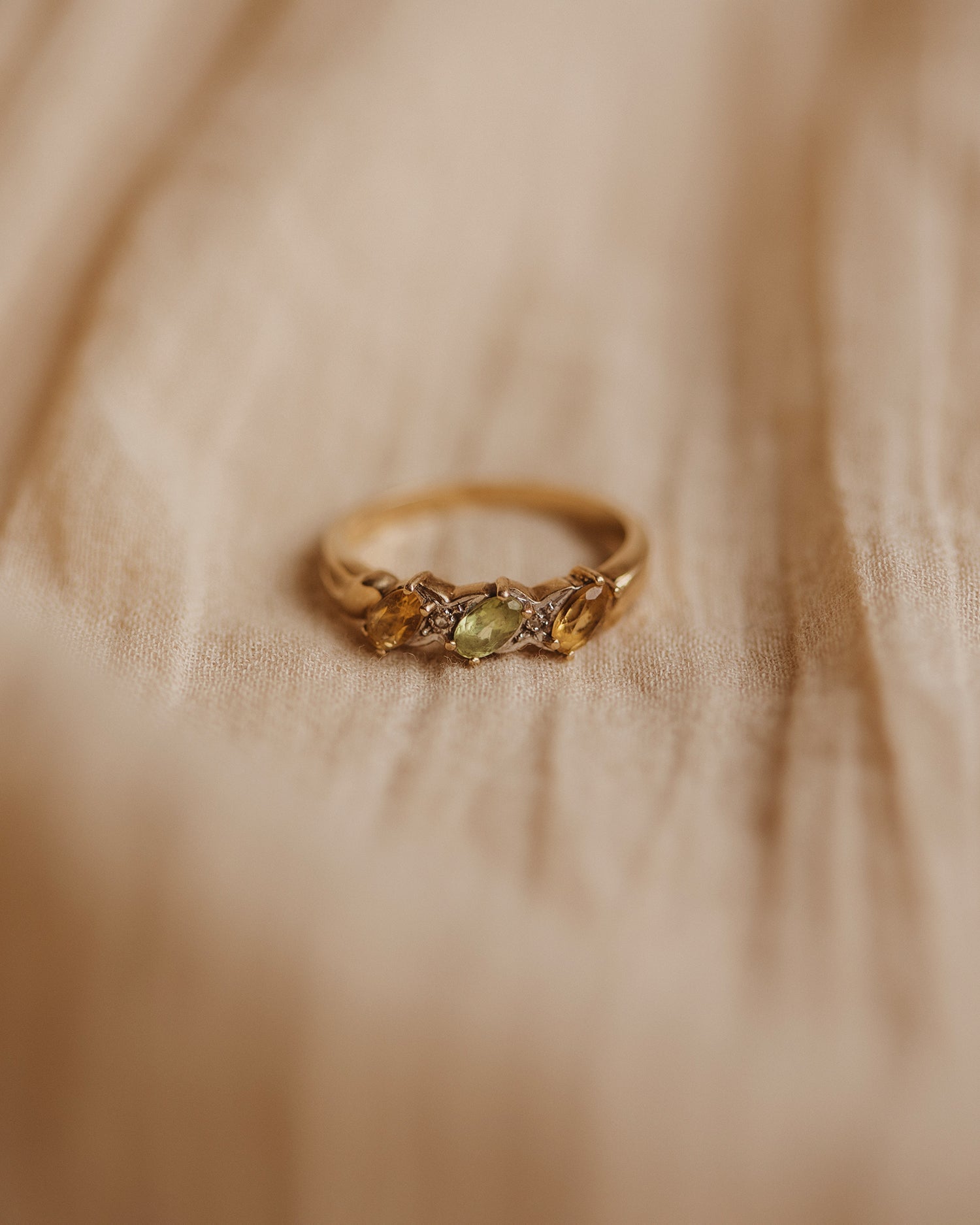 Image of Frederica 9ct Gold Vintage Peridot, Citrine & Diamond Ring