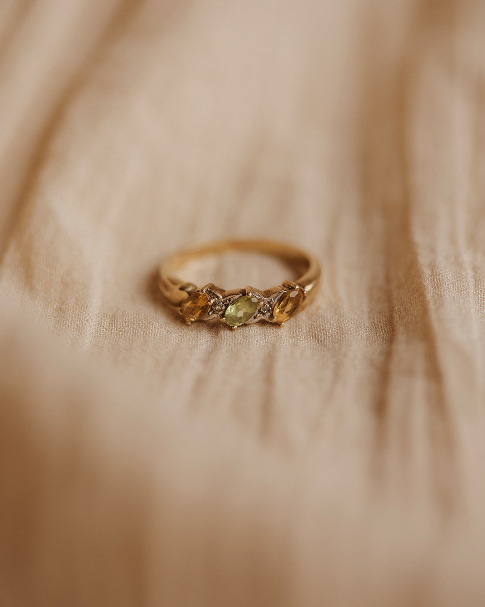 Frederica 9ct Gold Vintage Peridot, Citrine & Diamond Ring