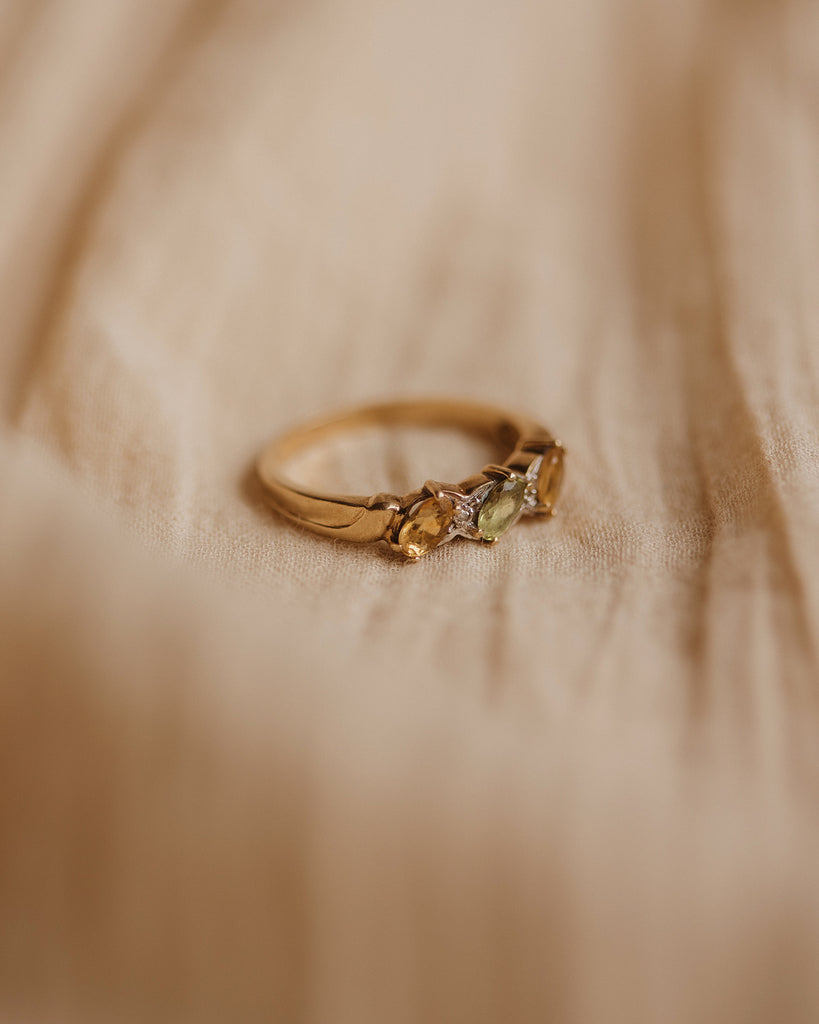 Frederica 9ct Gold Vintage Peridot, Citrine & Diamond Ring