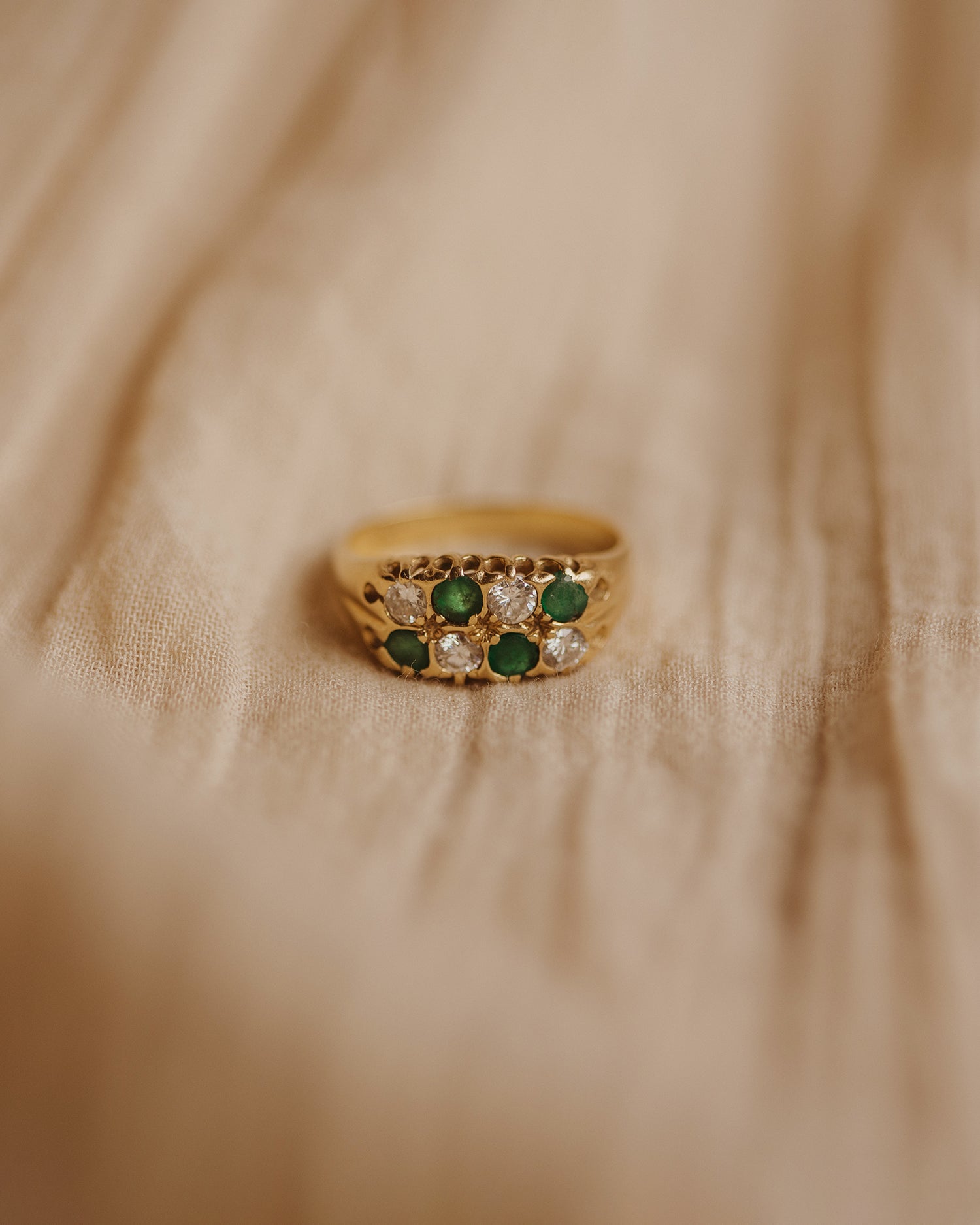 Celeste 18ct Gold Vintage Emerald & Diamond Ring