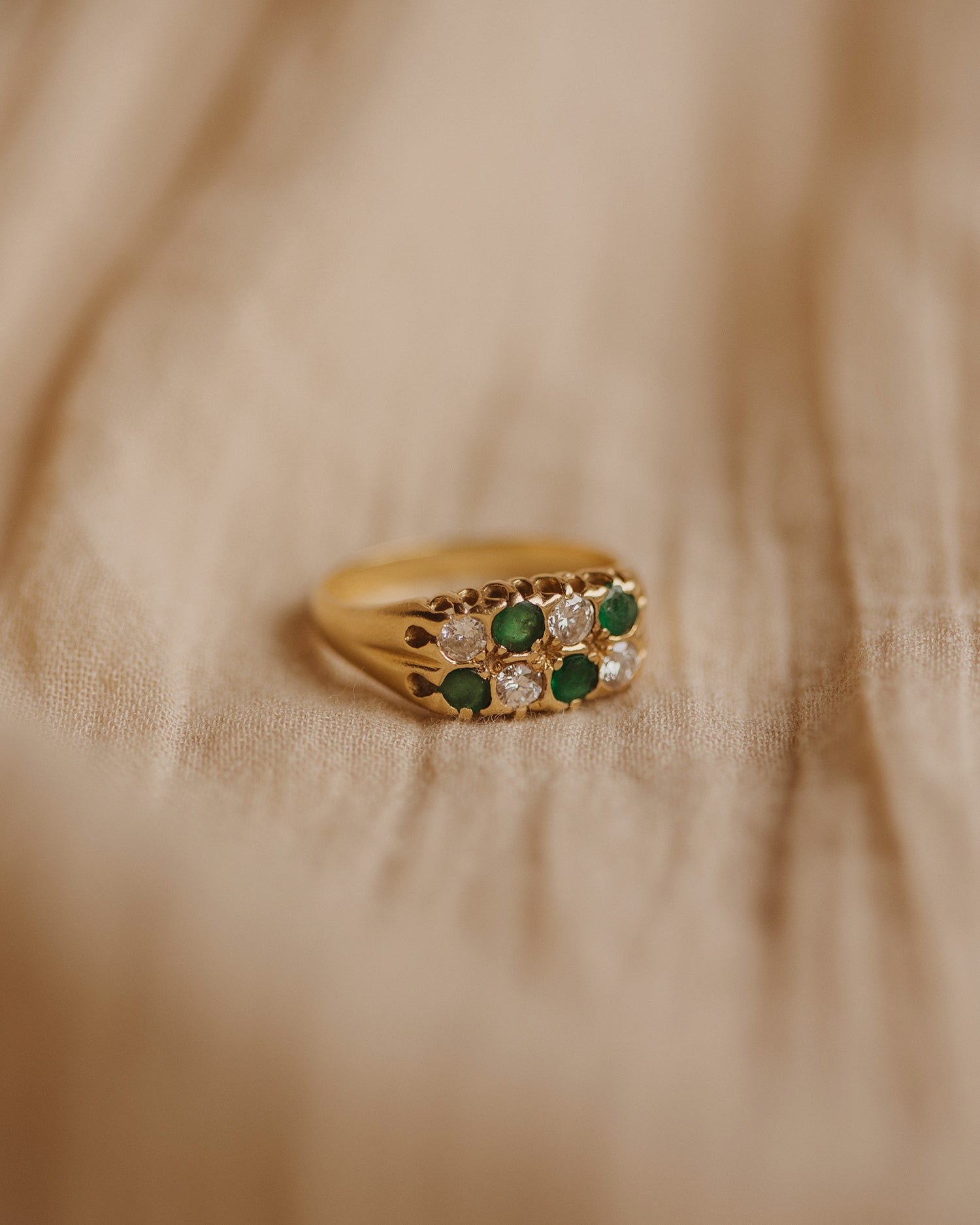 Celeste 18ct Gold Vintage Emerald & Diamond Ring