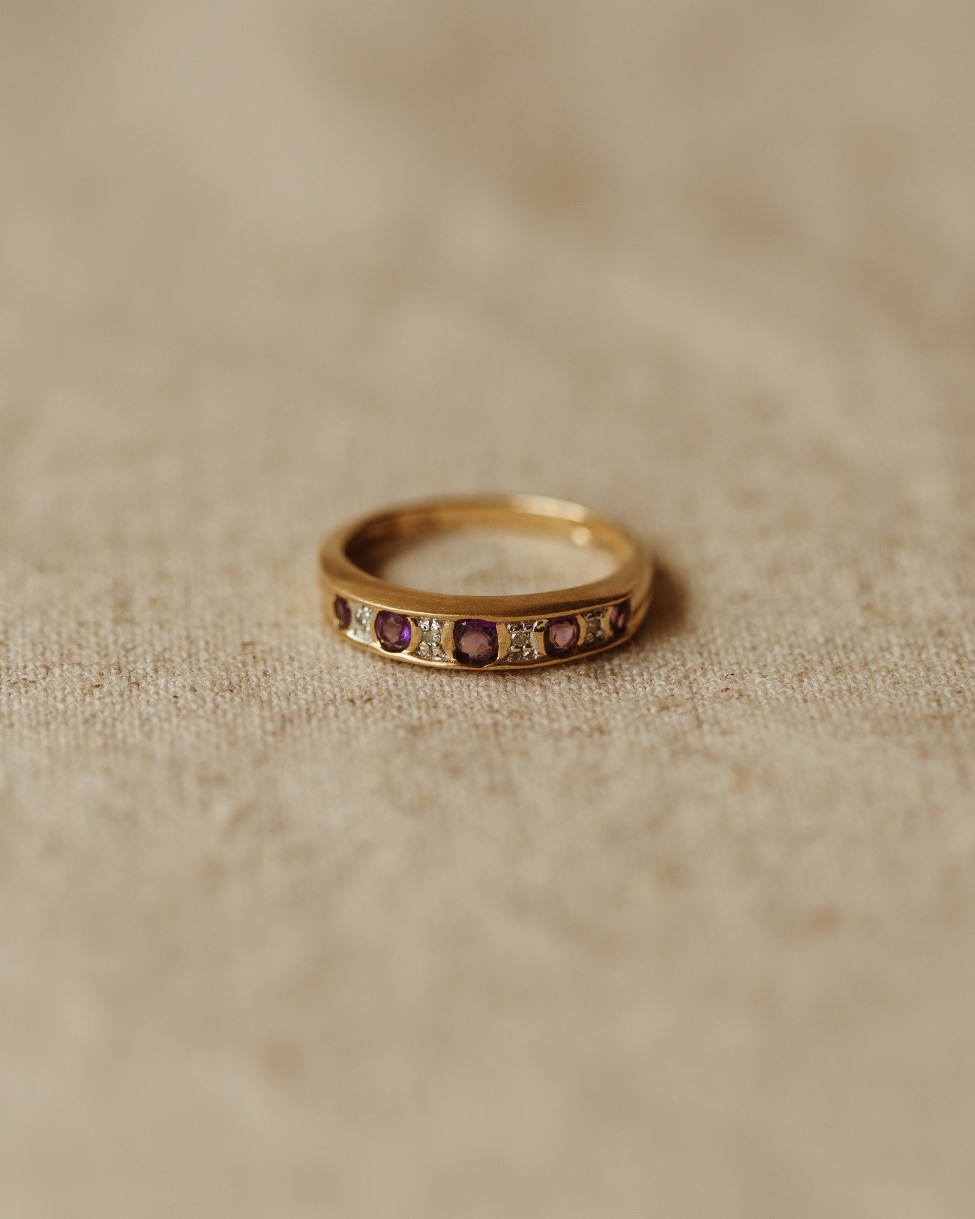 Image of Bernadette Vintage 9ct Gold Amethyst & Diamond Ring