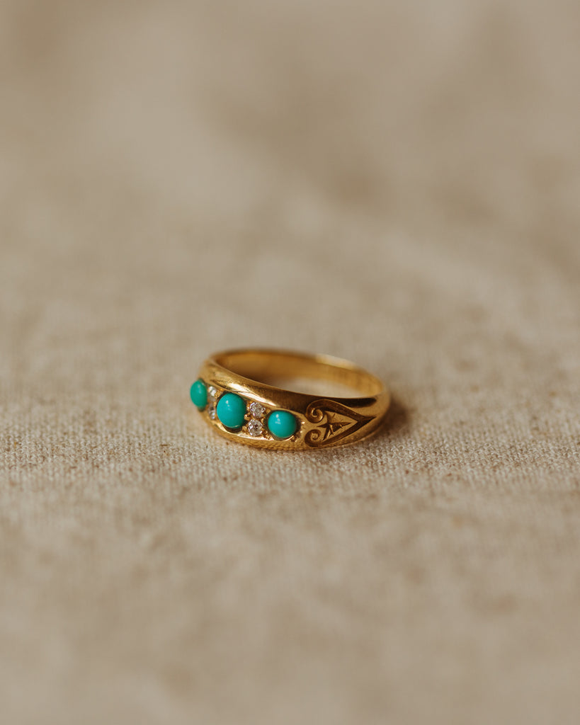 Winifred 1812 Antique 18ct Gold Turquoise & Diamond Ring
