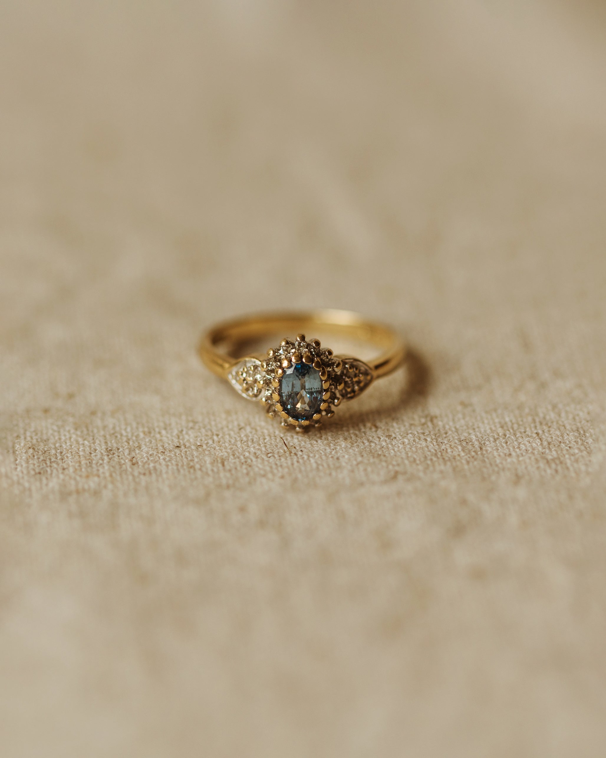 Image of Eliza Vintage 9ct Gold Blue Topaz & Diamond Ring