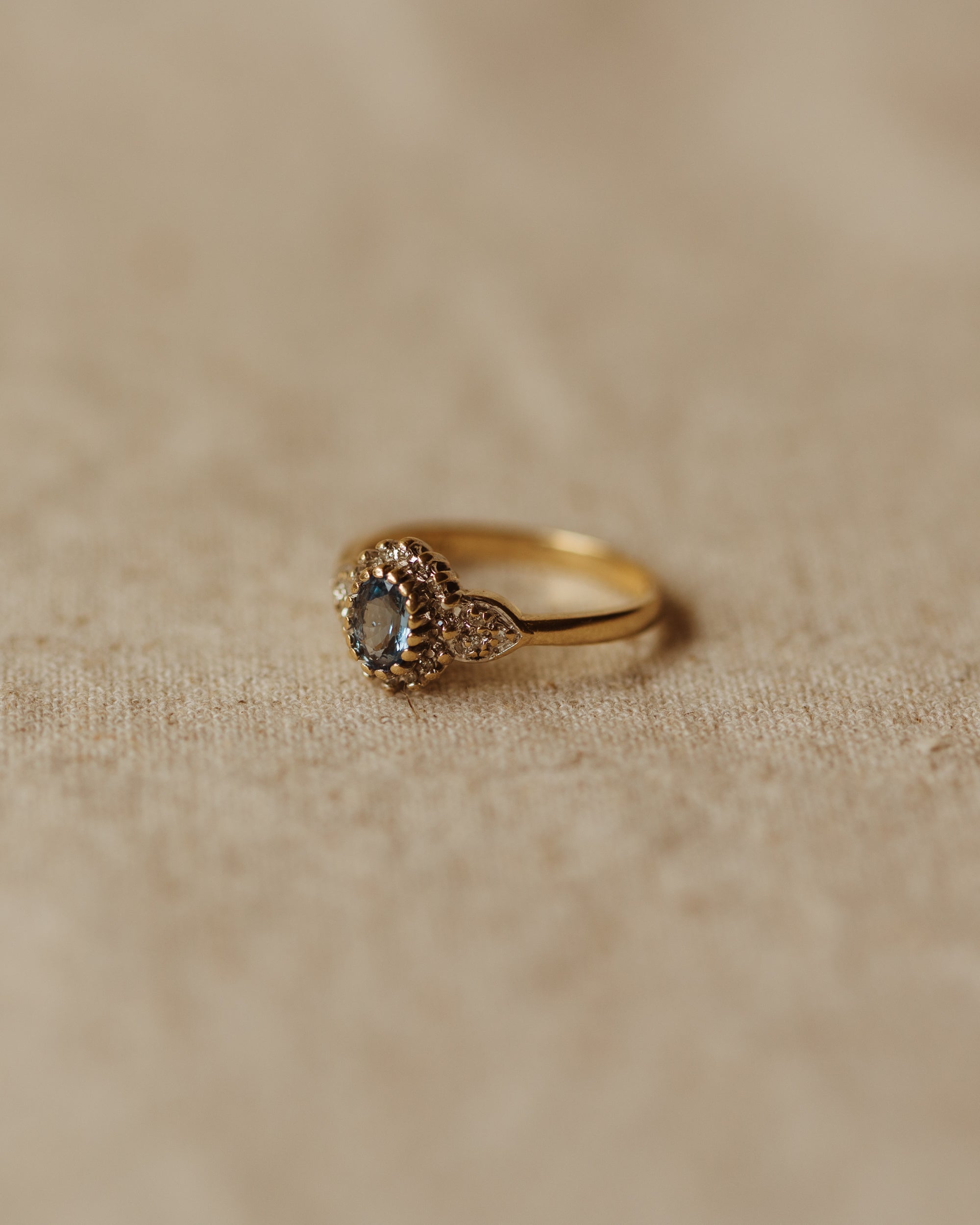 Eliza Vintage 9ct Gold Blue Topaz & Diamond Ring