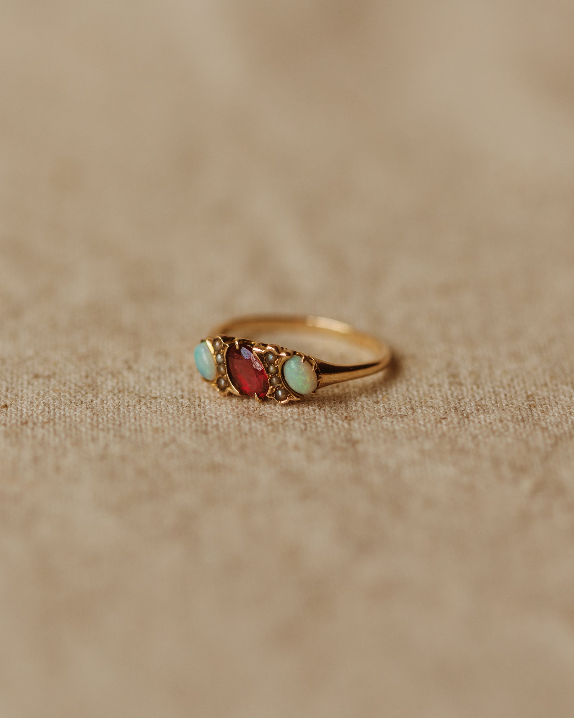 Rosie Antique 18ct Gold Ruby, Opal & Pearl Ring