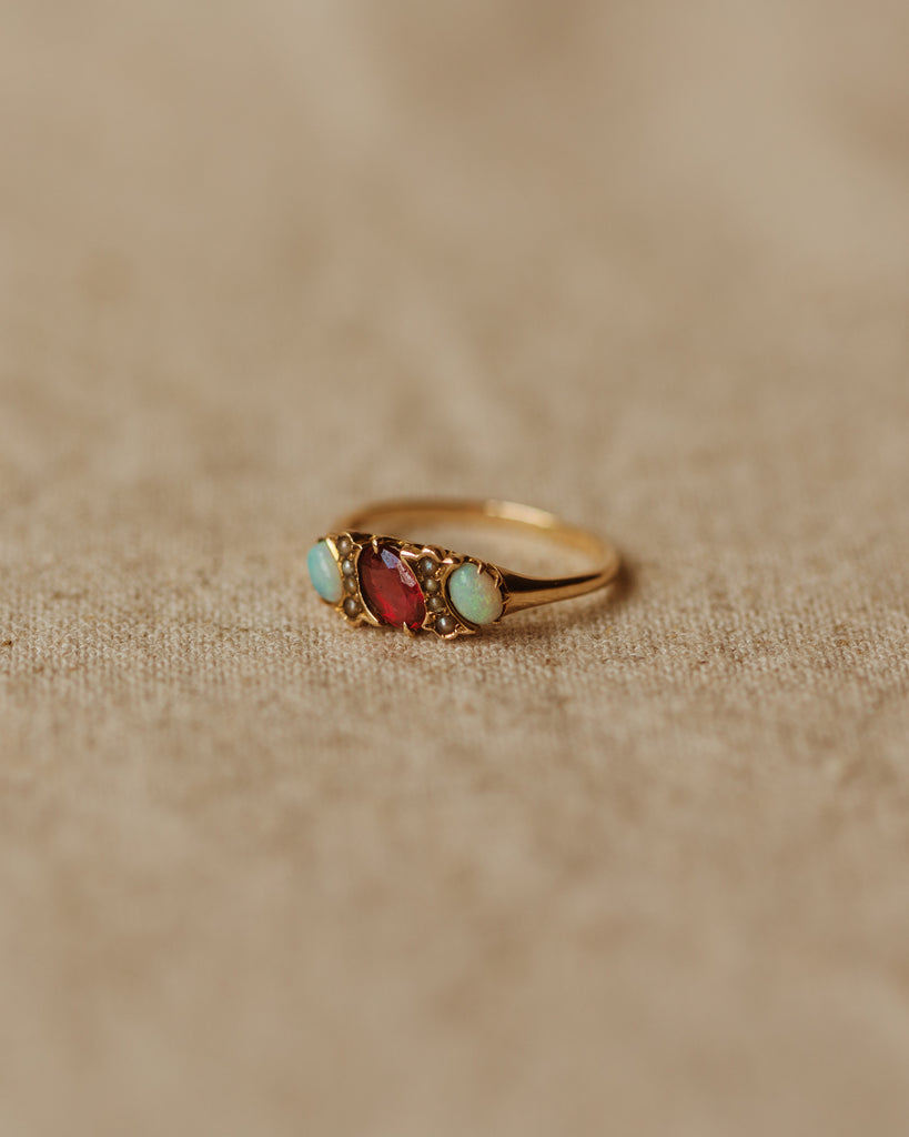 Rosie Antique 18ct Gold Ruby, Opal & Pearl Ring