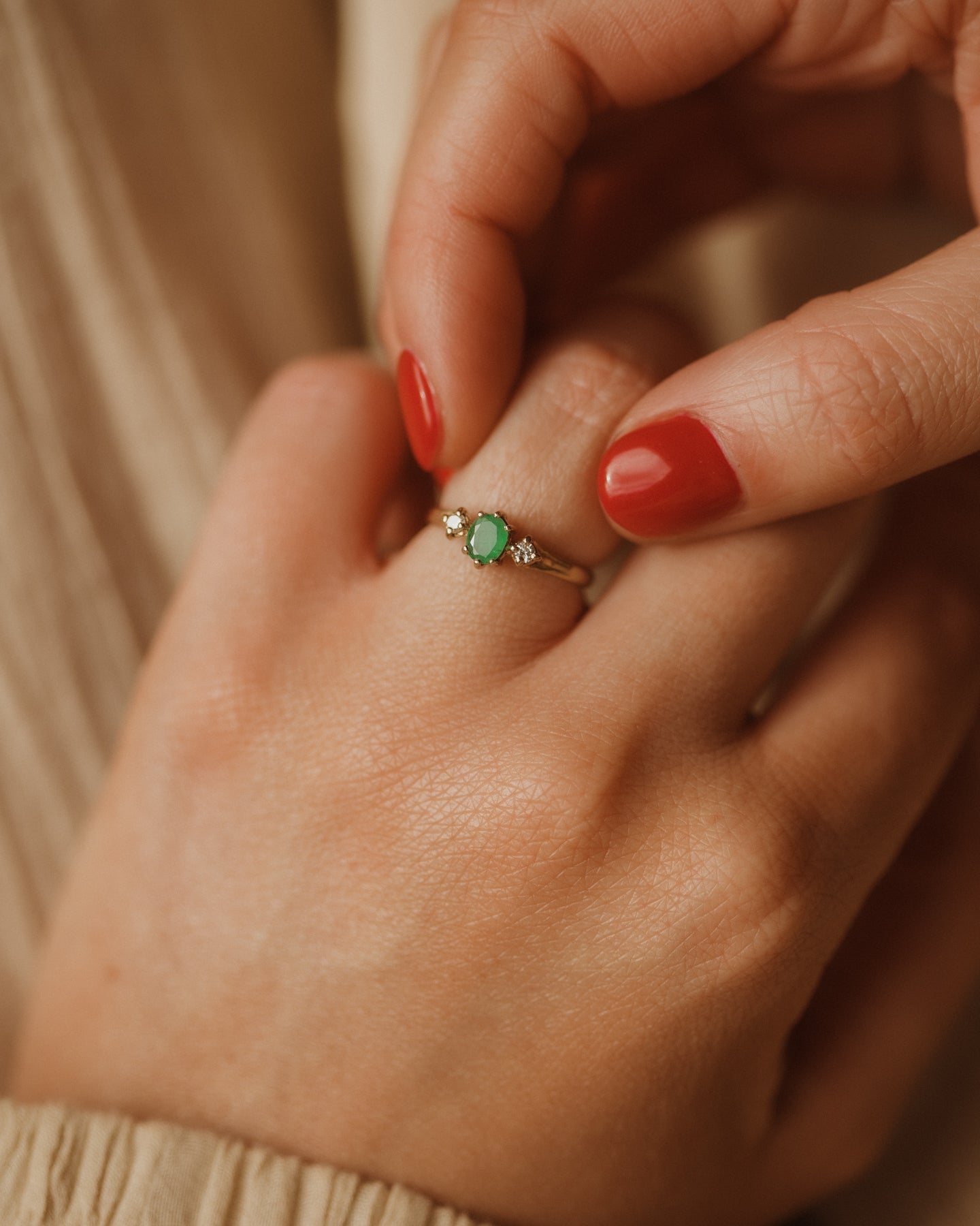 Image of Dahlia Vintage 9ct Gold Emerald & Diamond Ring