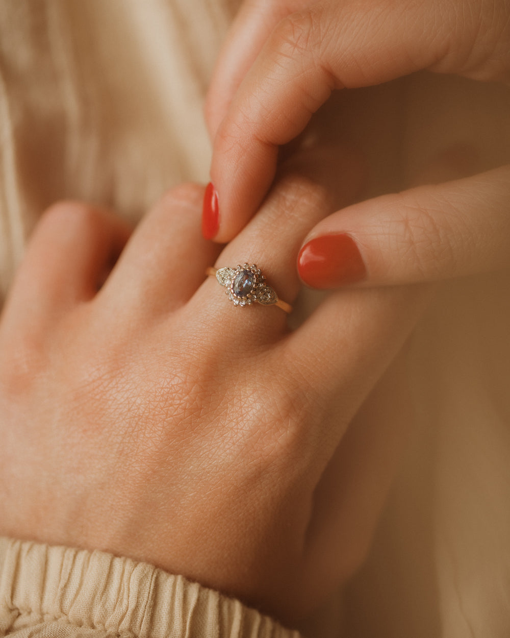 Eliza Vintage 9ct Gold Blue Topaz & Diamond Ring