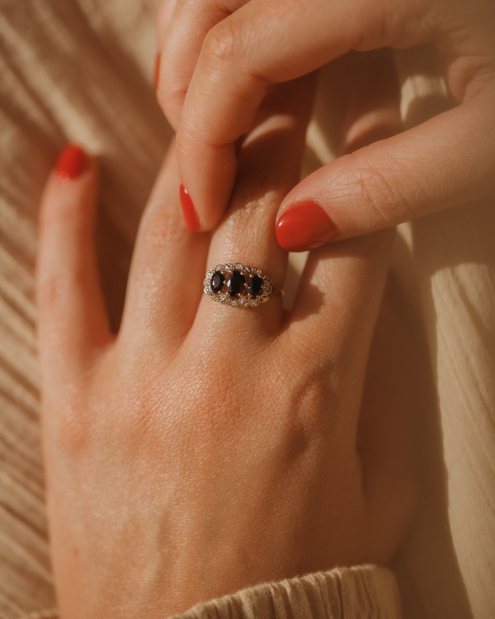 Image of Lillian Vintage 9ct Gold Sapphire & Diamond Ring