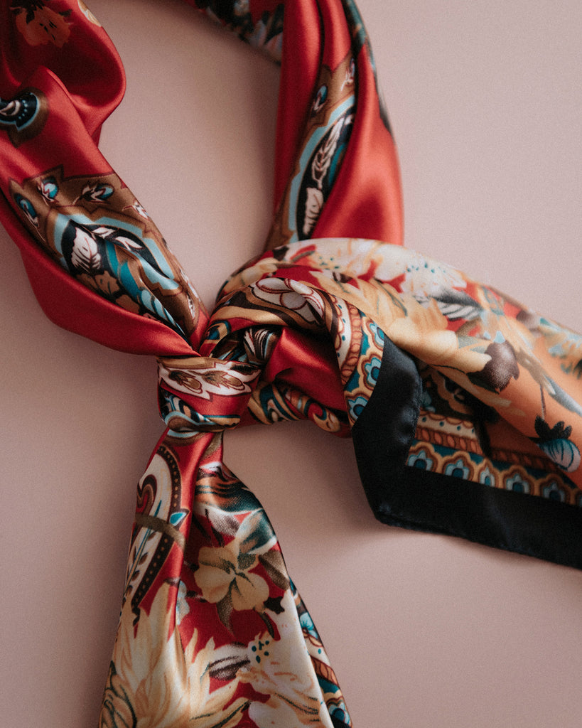 Red silk head scarf hotsell