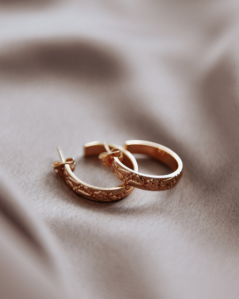Holliday Gold Vermeil Floral Etched Hoops