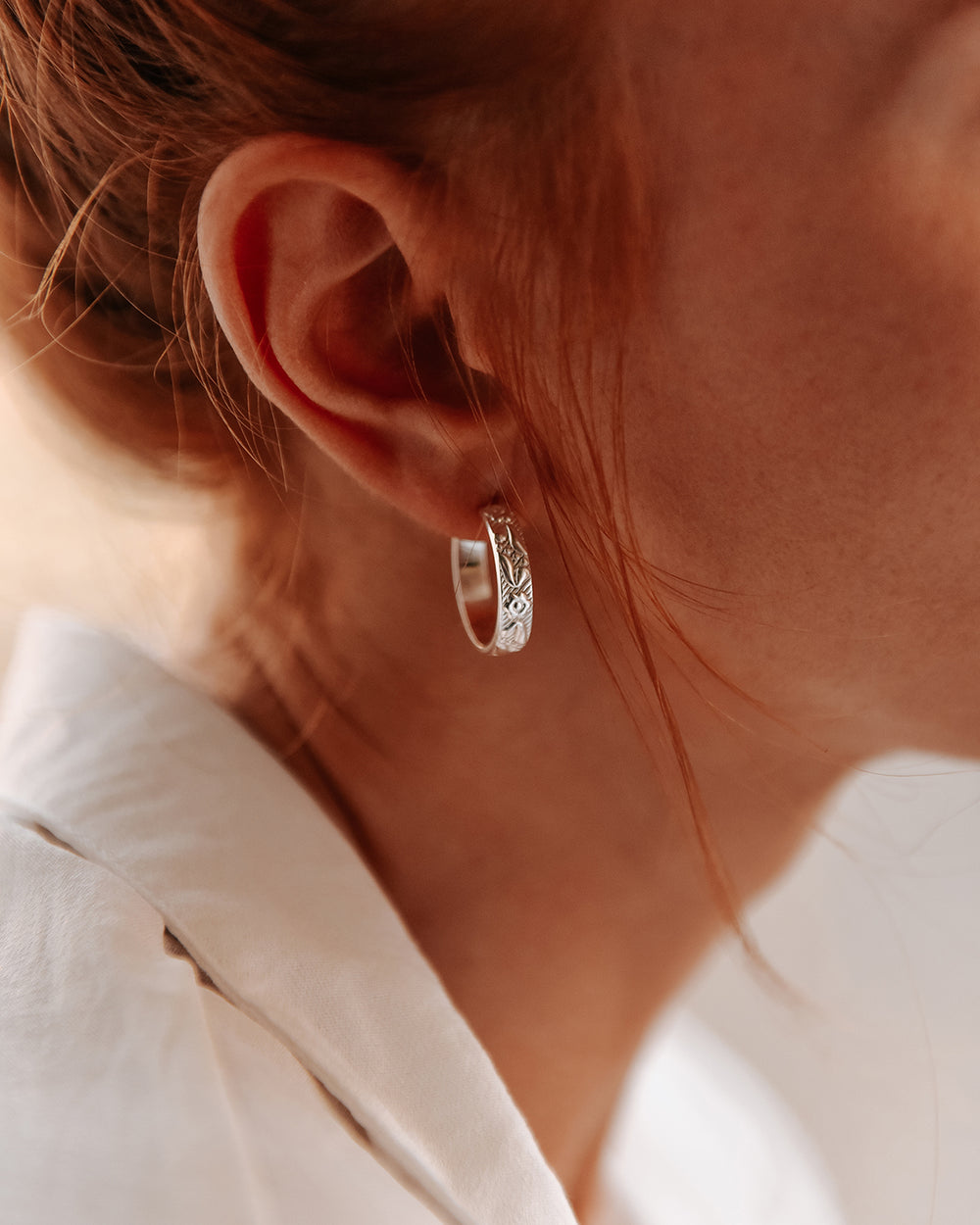 Holliday Sterling Silver Floral Etched Hoops
