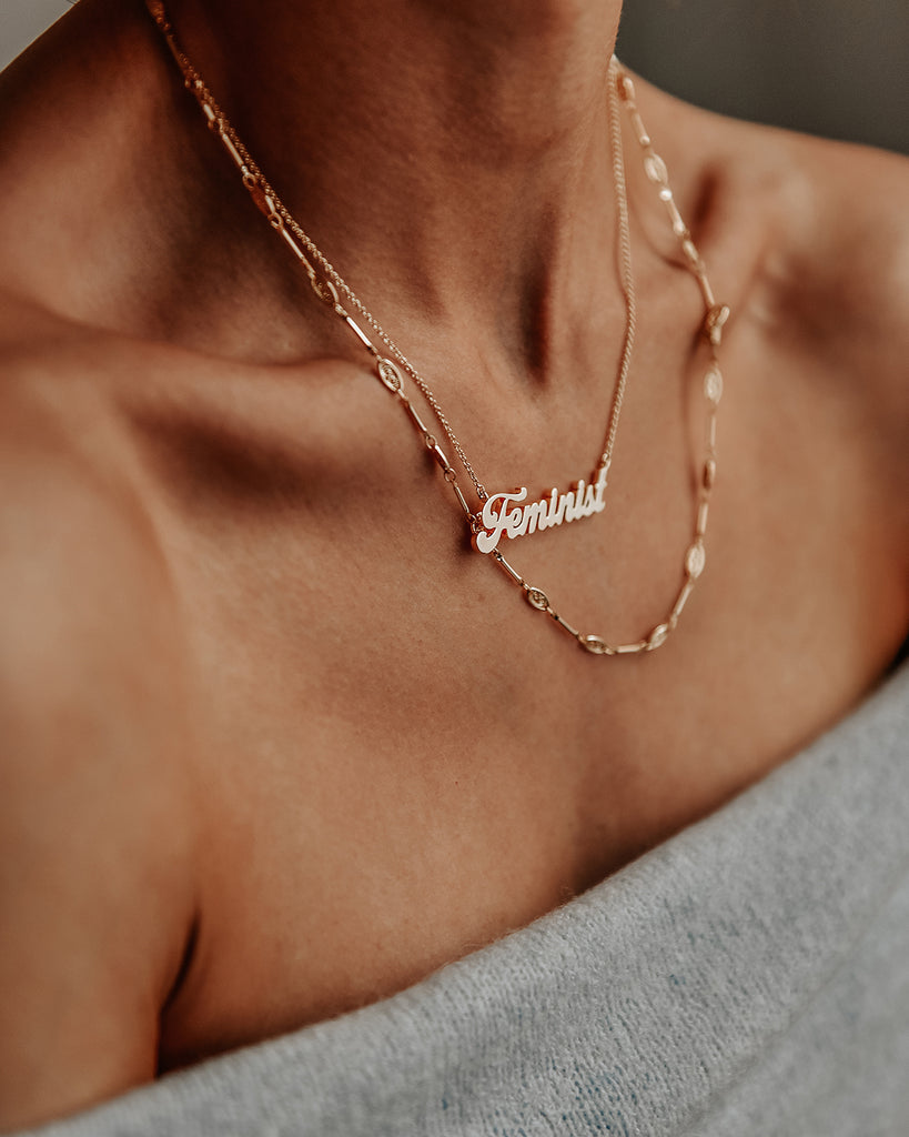 Feminist Script Nameplate Necklace