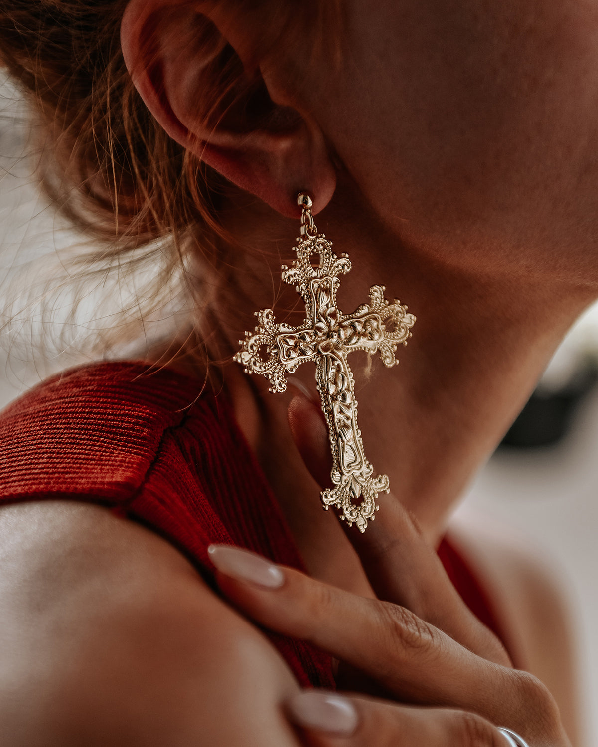 Image of Gabrielle Baroque Cross Earrings