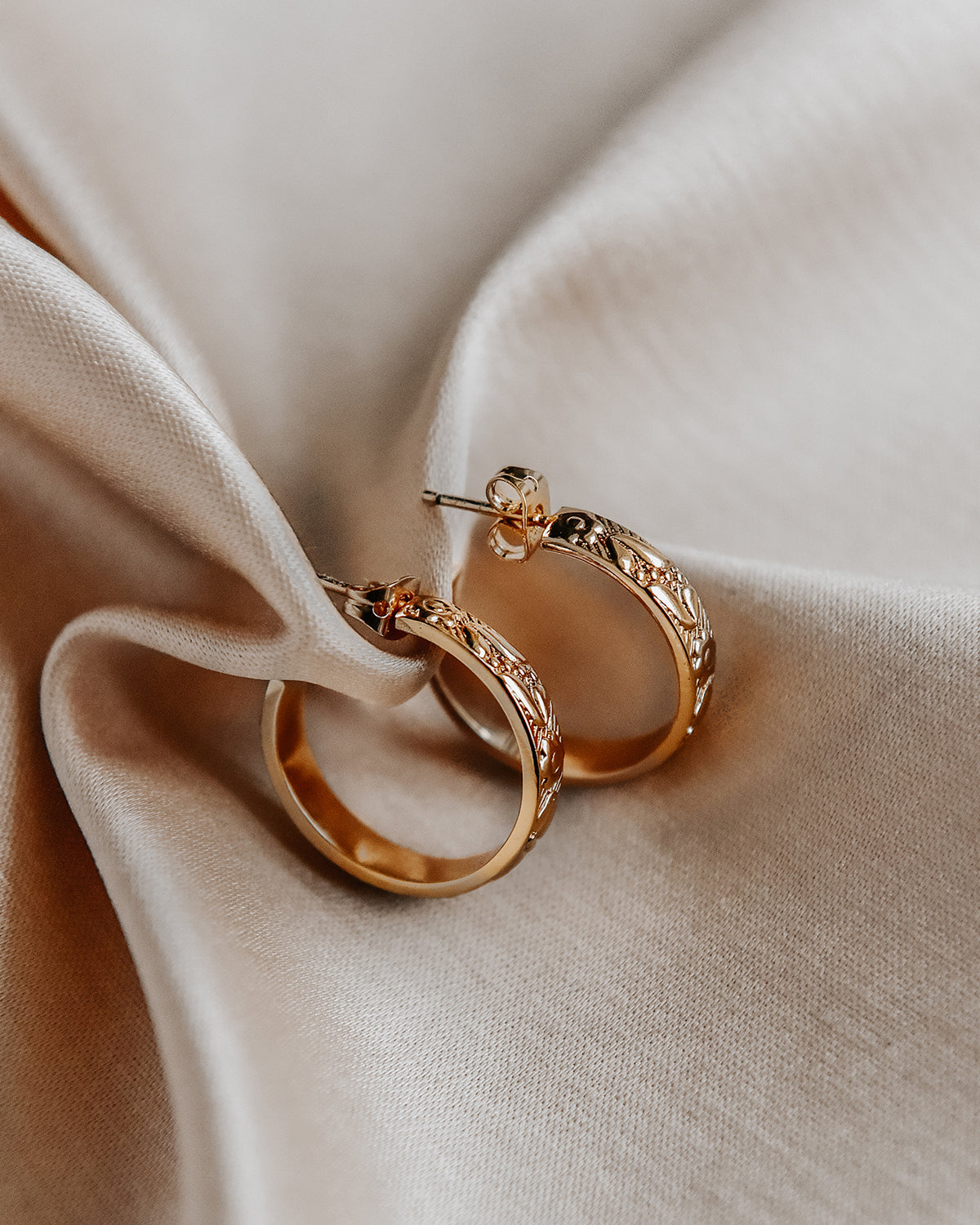 Holliday Gold Vermeil Floral Etched Hoops