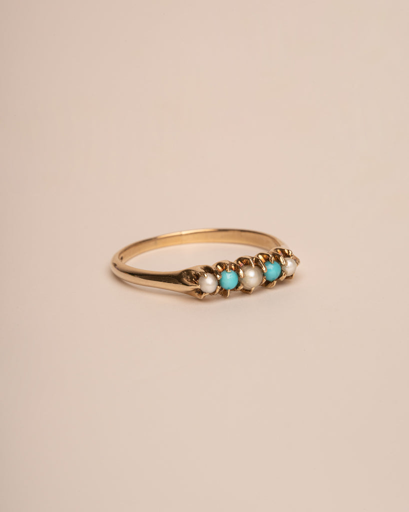 Doris 14ct Gold Turquoise & Pearl Ring