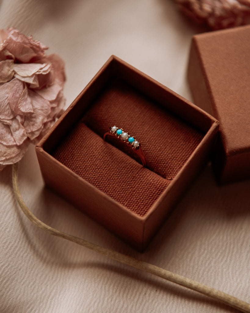 Doris 14ct Gold Turquoise & Pearl Ring