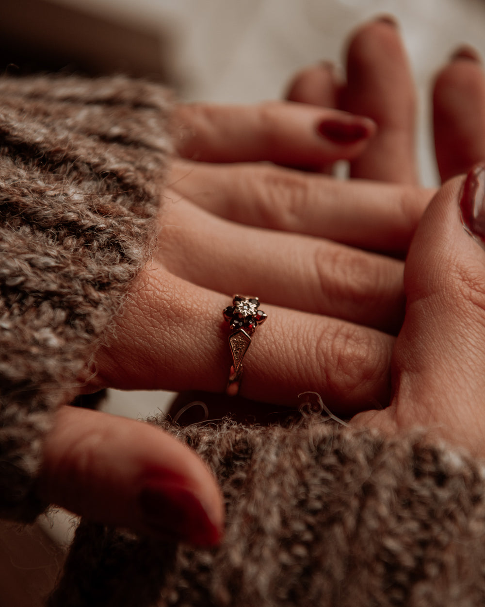 Cicely 9ct Gold Garnet & Diamond Ring