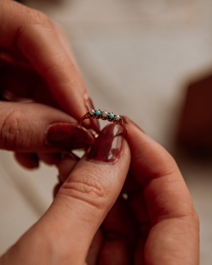 Doris 14ct Gold Turquoise & Pearl Ring