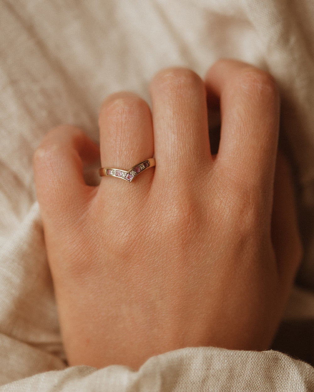 Josephine 9ct Gold Amethyst & Diamond Wishbone Ring