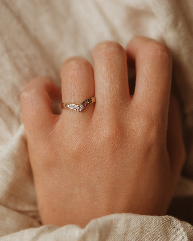 Josephine 9ct Gold Amethyst & Diamond Wishbone Ring