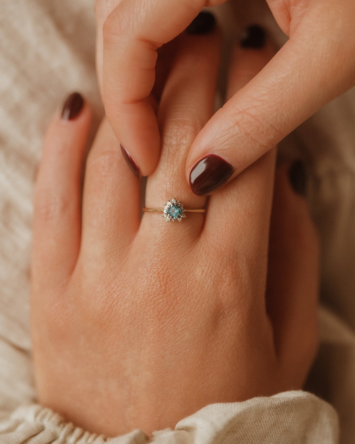 Image of Vida 9ct Gold Vintage Blue Topaz & Diamond Ring