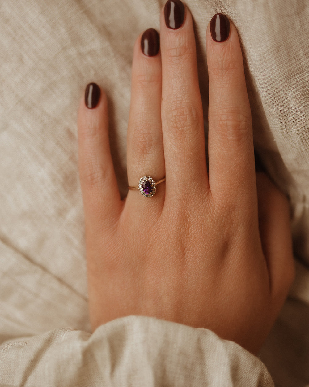 Emmeline 9ct Gold Vintage Amethyst & Diamond Ring