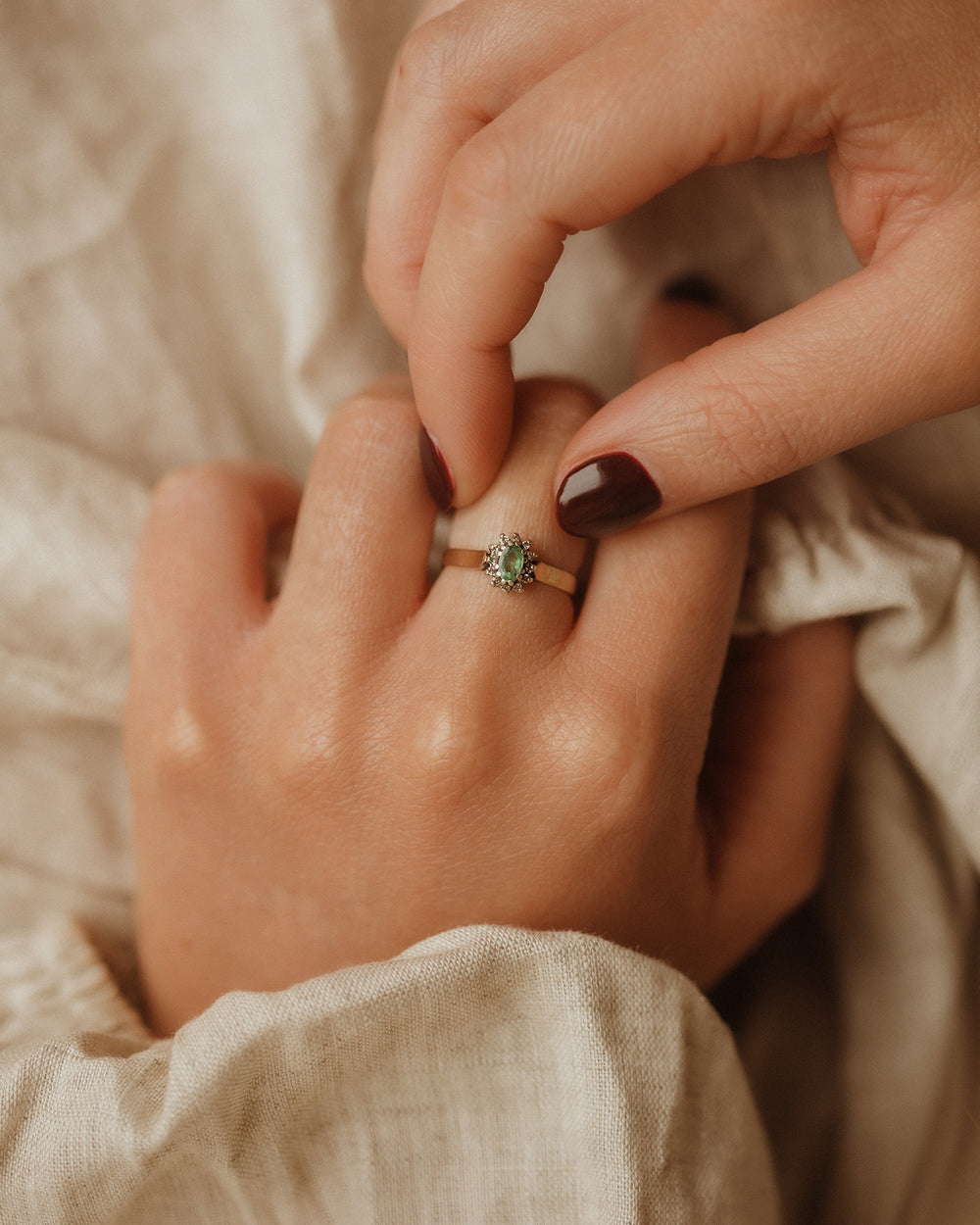 Marjorie 1984 9ct Gold Vintage Emerald & Diamond Ring