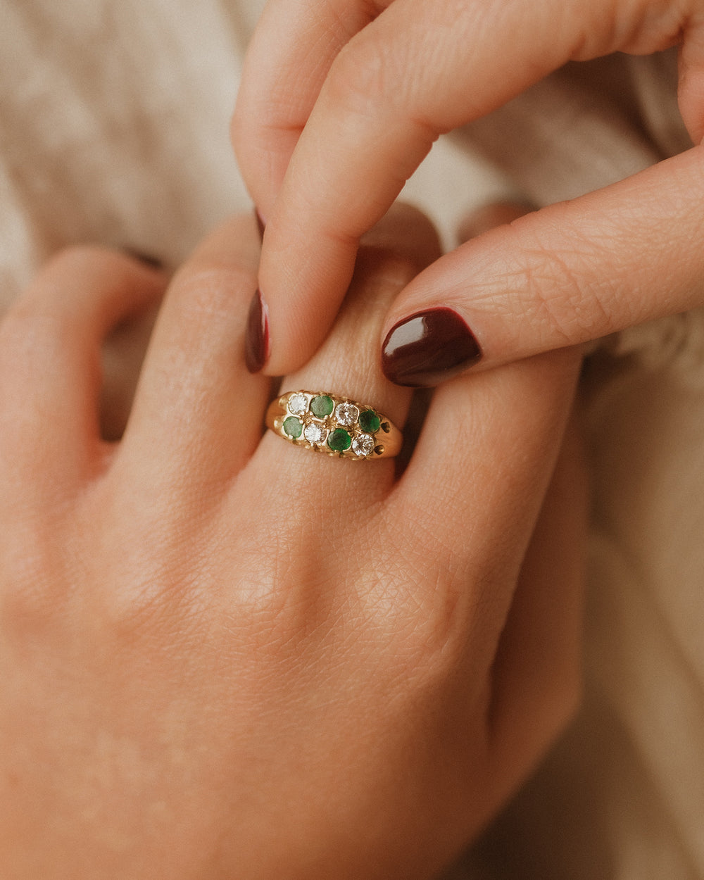Celeste 18ct Gold Vintage Emerald & Diamond Ring