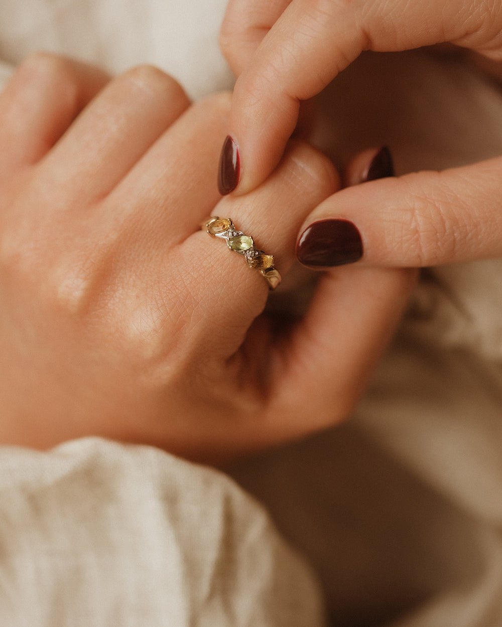 Frederica 9ct Gold Vintage Peridot, Citrine & Diamond Ring