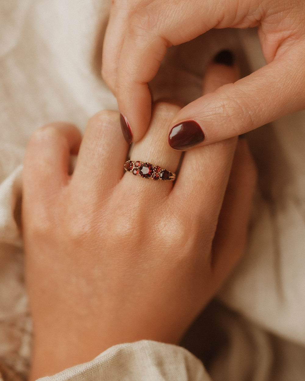 Georgie 1975 9ct Gold Garnet Ring