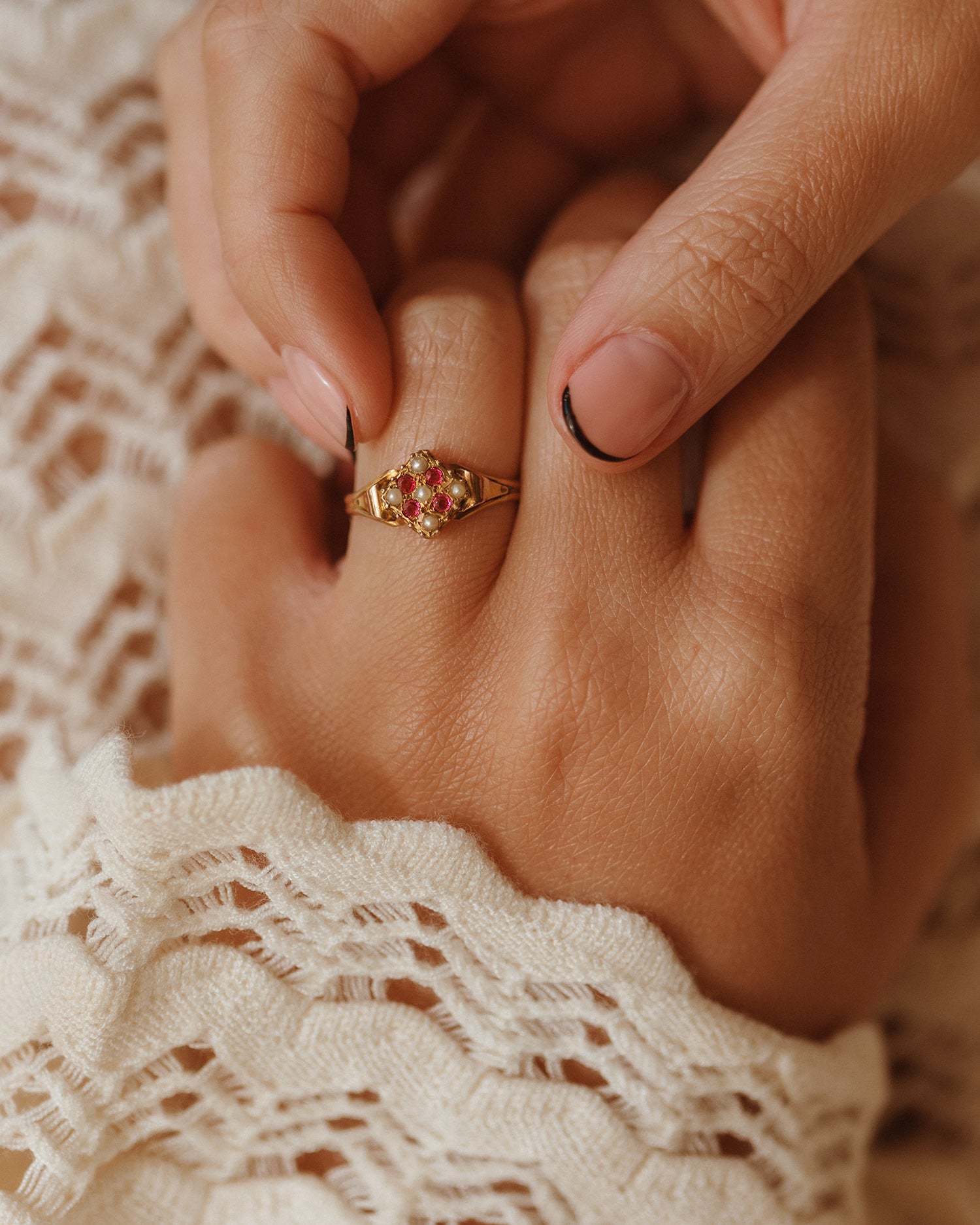 Image of Dorothy 9ct Gold Ruby & Pearl Ring