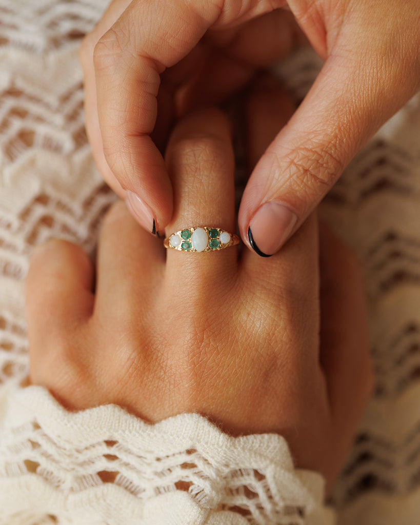 Martha 9ct Gold Opal & Emerald Ring