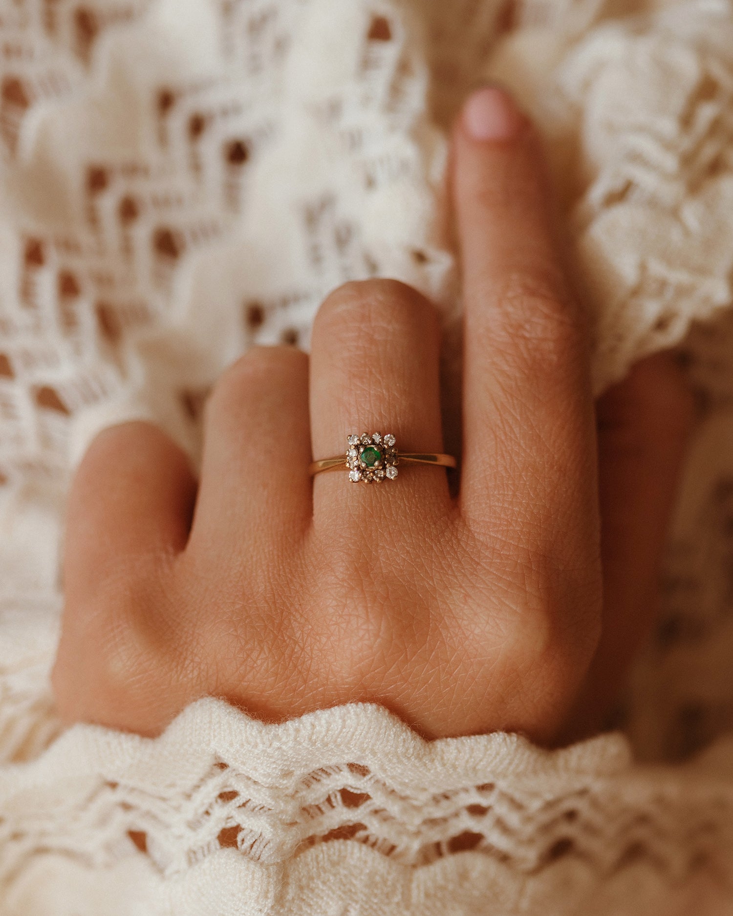 Image of Iris 9ct Gold Emerald & Diamond Ring
