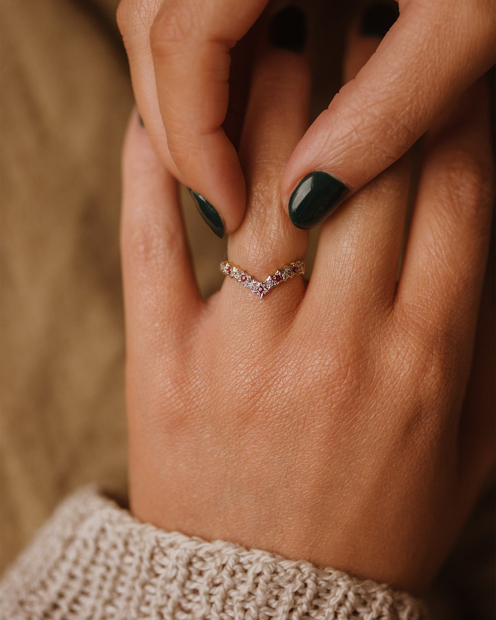 Callie Vintage 9ct Gold Ruby & Diamond Wishbone Ring