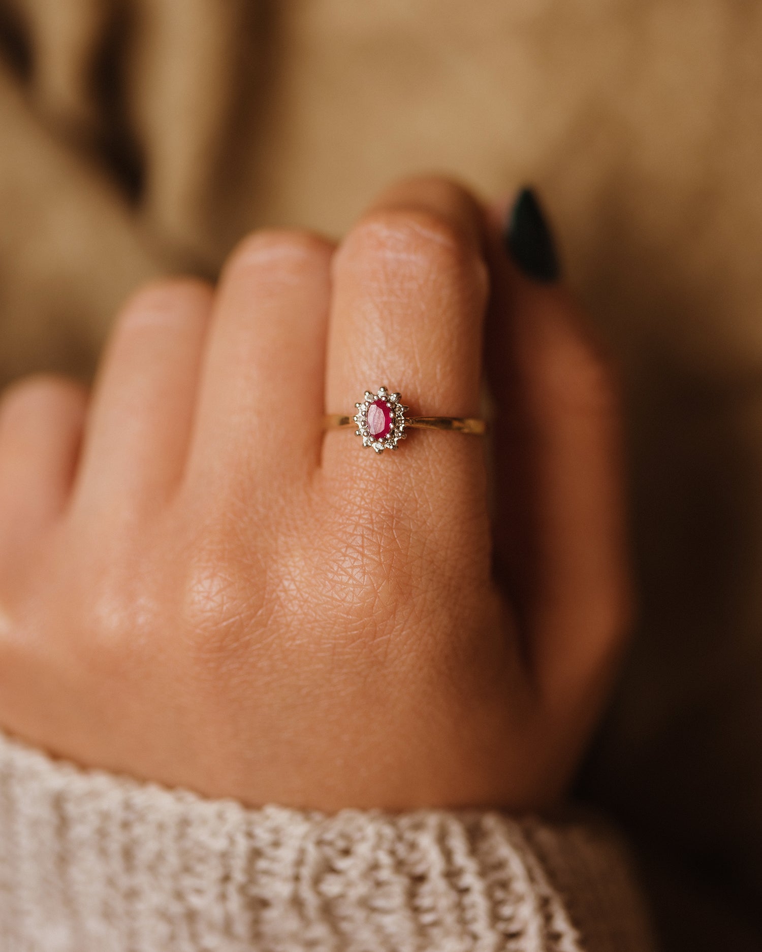 Image of Therese Vintage 9ct Gold Ruby & Diamond Ring